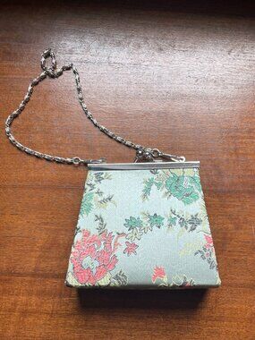Vintage Brocade Floral Clutch Purse Small Frame Bag Chain Strap